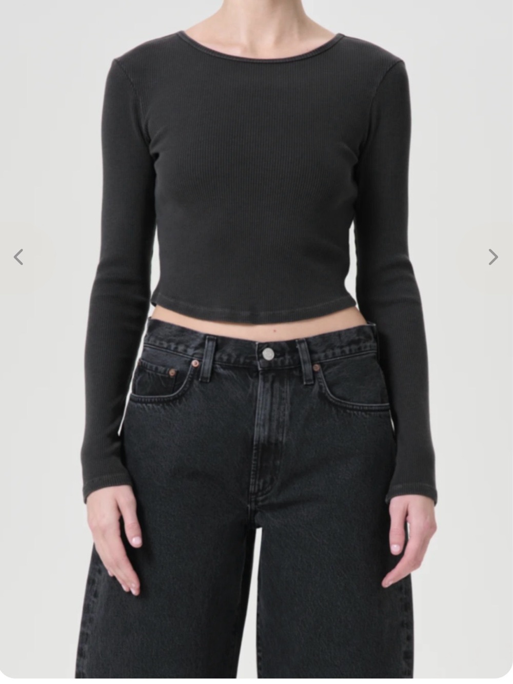AGOLDE Black Ribbed Long-Sleeve Crop Top - Women size SMALL